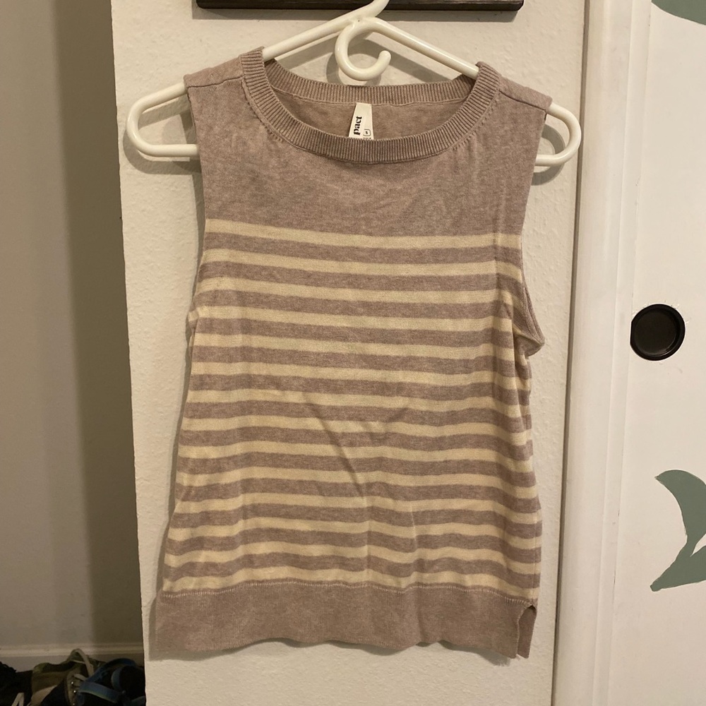 Pact Women's Tan Striped Sleeveless Sweater